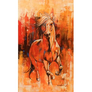 Momin Khan, 24 x 42 Inch, Acrylic on Canvas, Horse Painting, AC-MK-089